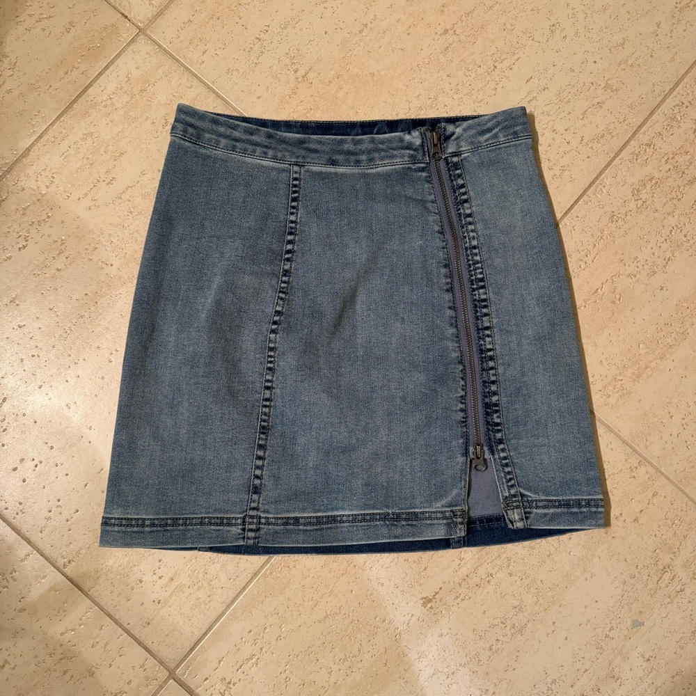 Free People This Way or That Way Zipper Denim Mini Skirt